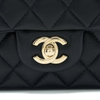 CHANEL TOP HANDLE MINI RECTANGULAR FLAP BAG LAMBSKIN BLACK LGHW (MICROCHIP)