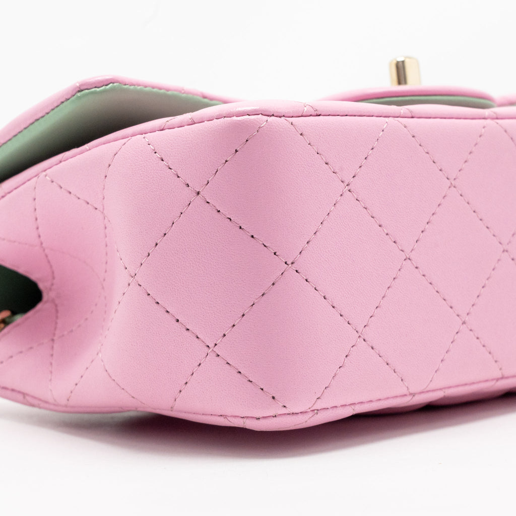 Chanel Top Handle Mini Rectangular Flap Bag Lambskin pink / Light Green LGHW (Microchip)