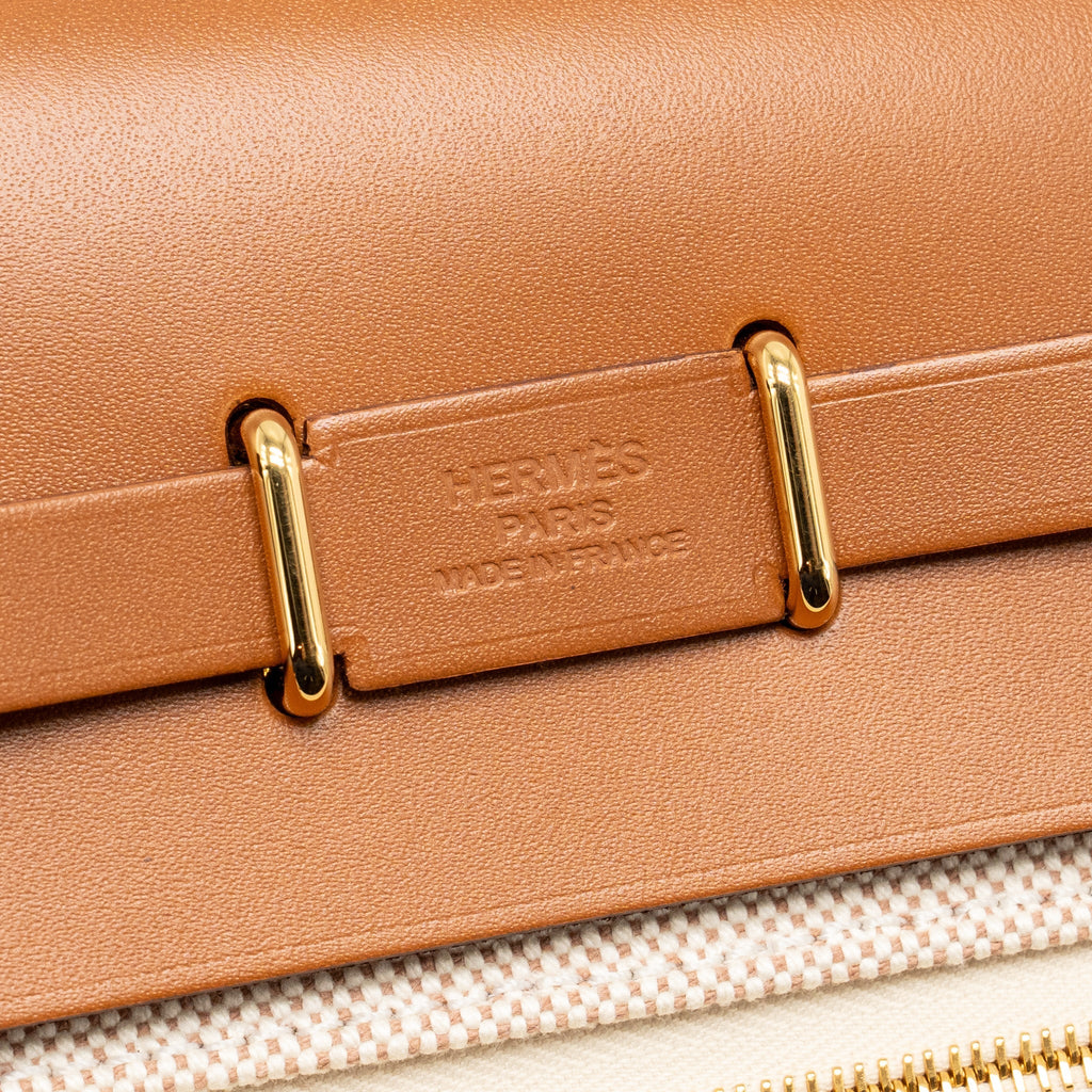 HERMES HERBAG MINI CANVAS/HUNTER LEATHER ECRU-BEIGE/FAUVE GHW