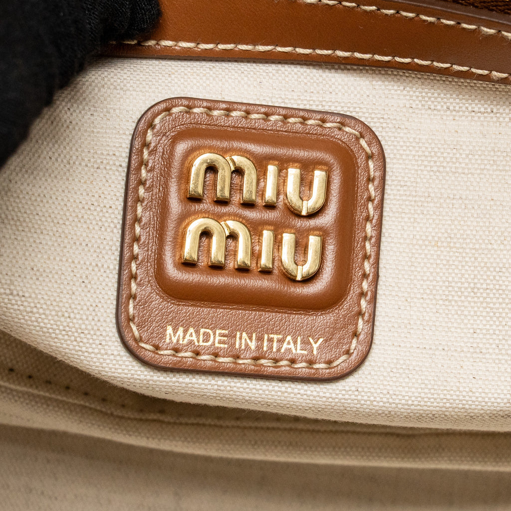 Miu Miu Large Beau Bag Canvas/Leather Beige/Brandy GHW