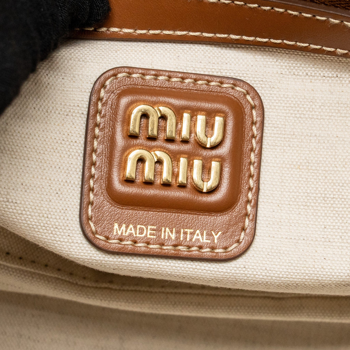 Miu Miu Large Beau Bag Canvas/Leather Beige/Brandy GHW