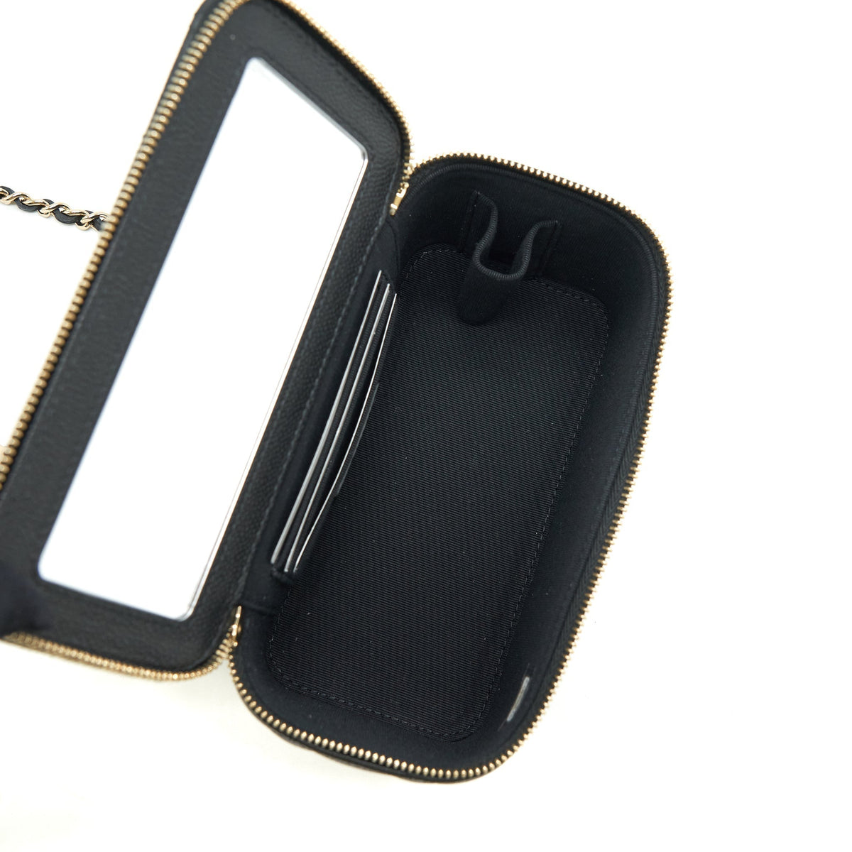 CHANEL 22P LONG VANITY WITH LOGO CHAIN CAVIAR BLACK LGHW