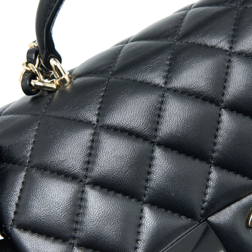 CHANEL TOP HANDLE MINI RECTANGULAR FLAP BAG LAMBSKIN BLACK LGHW (MICROCHIP)