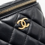 CHANEL TOP HANDLE MINI VANITY CASE WITH CHAIN LAMBSKIN BLACK GHW (MICROCHIP)