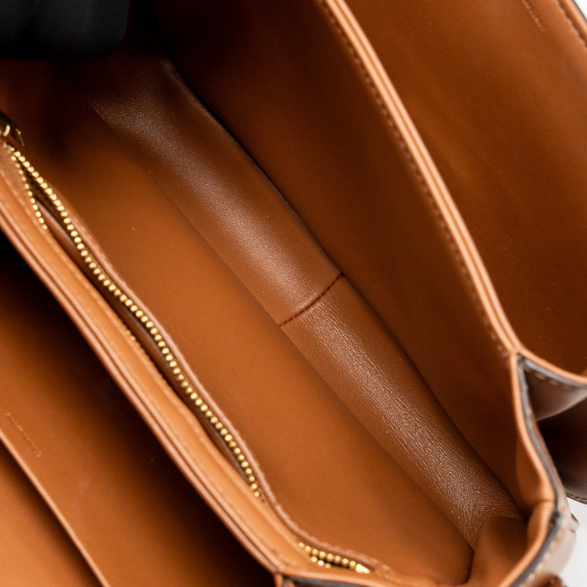 Celine Classique Triomphe bag in triomphe canvas and calfskin tan GHW