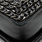 CHANEL NEW MEDIUM CHAIN EDGE BOY BAG CALFSKIN BLACK RUTHENIUM SHW
