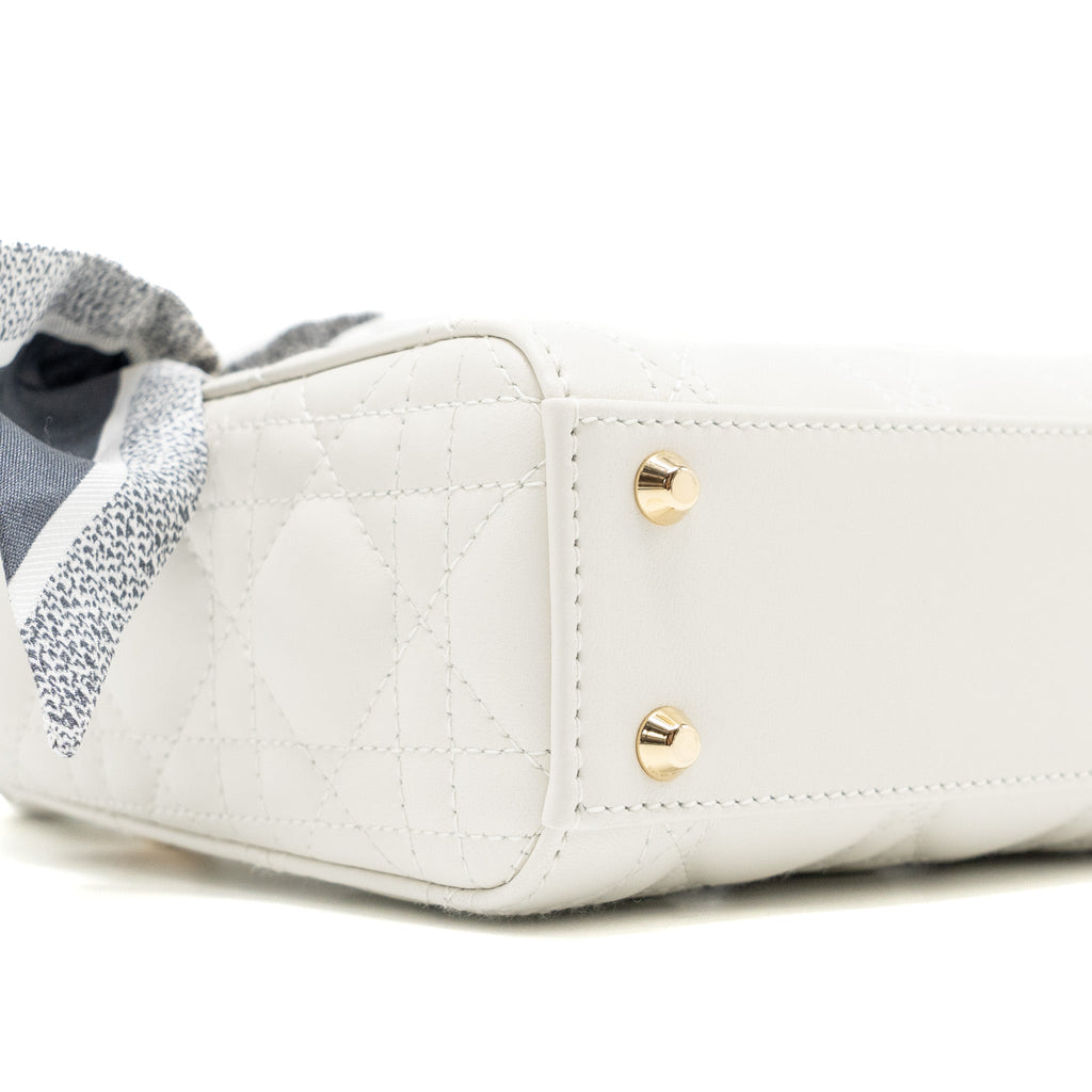 DIOR MINI LADY DIOR LAMBSKIN WHITE LGHW