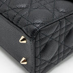DIOR SMALL LADY DIOR BAG GRAINED CANNAGE CALFSKIN BLACK LGHW