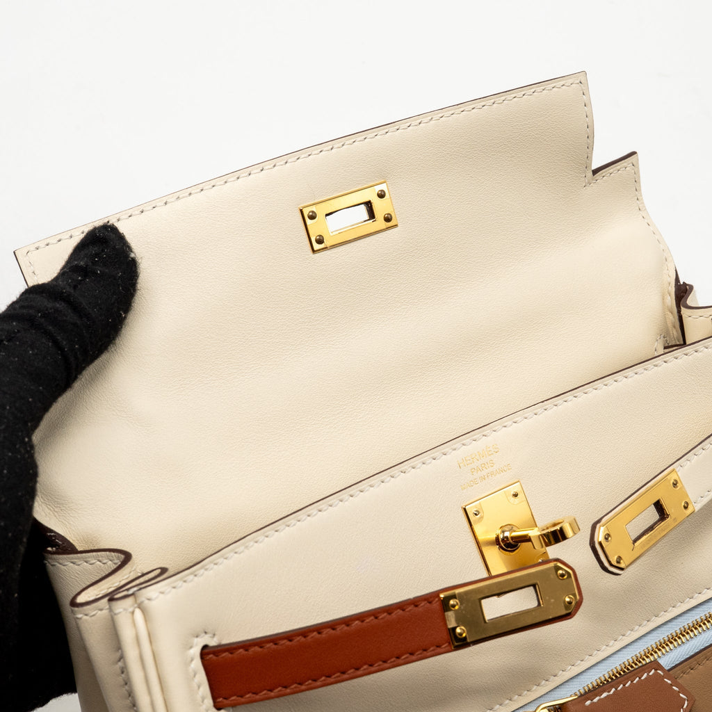 Hermes Kelly 25 Colormatic Swift Nata/Chai/Cuivre/Lime/Mauve Sylvestre GHW