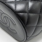 CHANEL AFTERNOON TEA TOP HANDLE VANITY CASE WITH CHAIN LAMBSKIN BLACK GHW (MICROCHIP)
