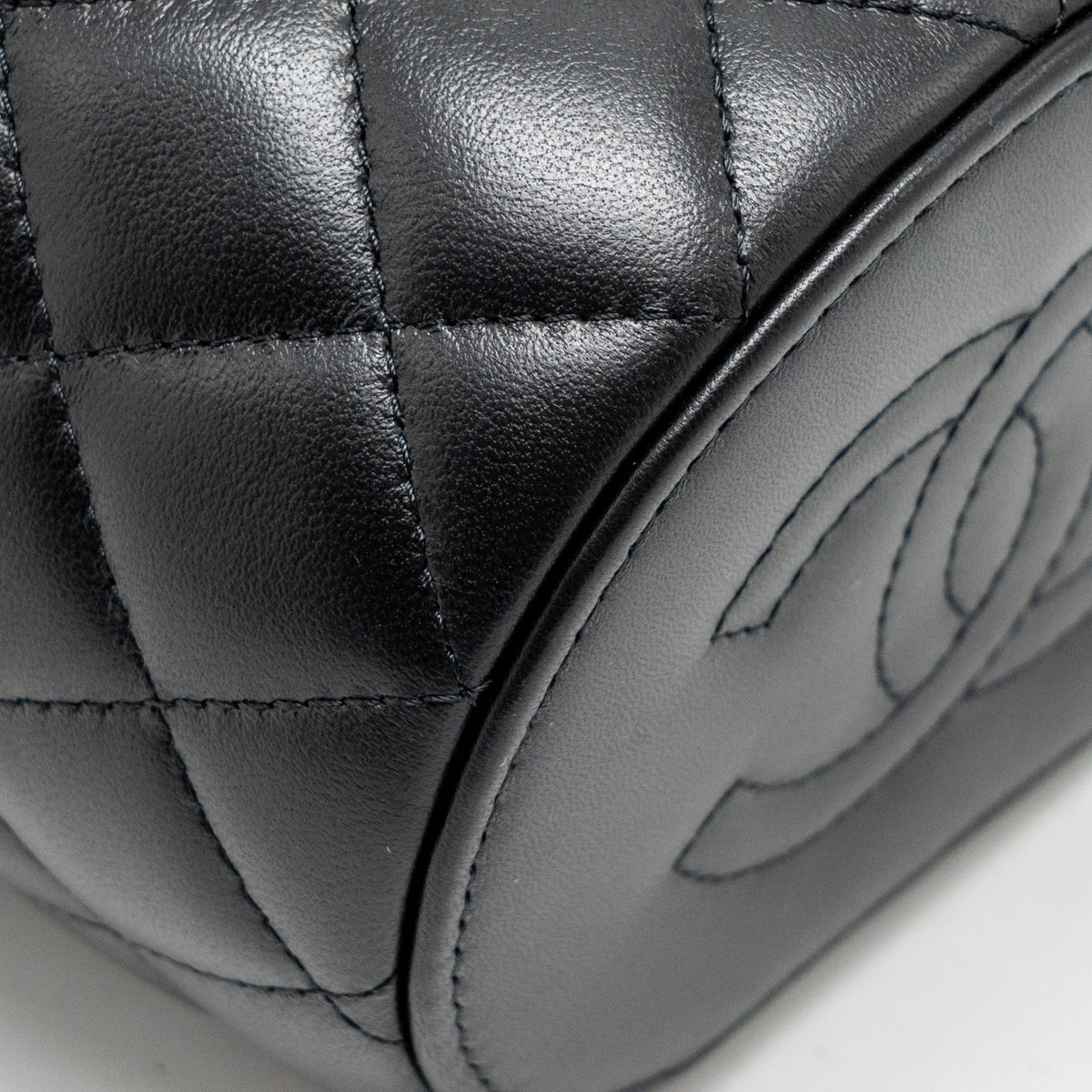 CHANEL AFTERNOON TEA TOP HANDLE VANITY CASE WITH CHAIN LAMBSKIN BLACK GHW (MICROCHIP)