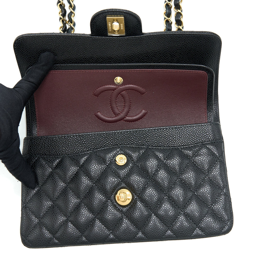 CHANEL SMALL CLASSIC DOUBLE FLAP CAVIAR BLACK GHW (MICROCHIP)