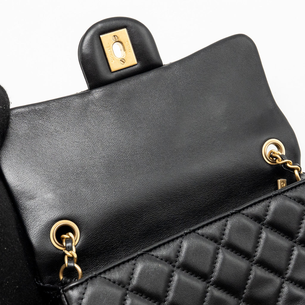 CHANEL PEARL CRUSH MINI RECTANGULAR FLAP BAG LAMBSKIN BLACK GHW (MICROCHIP)