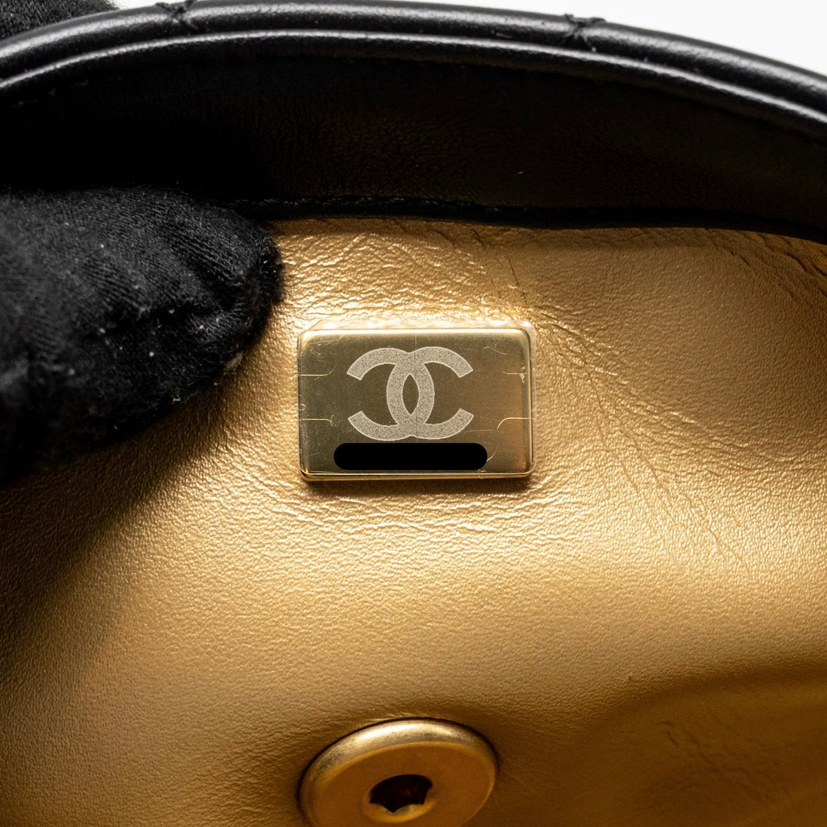 CHANEL PEARL CRUSH MINI RECTANGULAR FLAP BAG LAMBSKIN BLACK GHW (MICROCHIP)