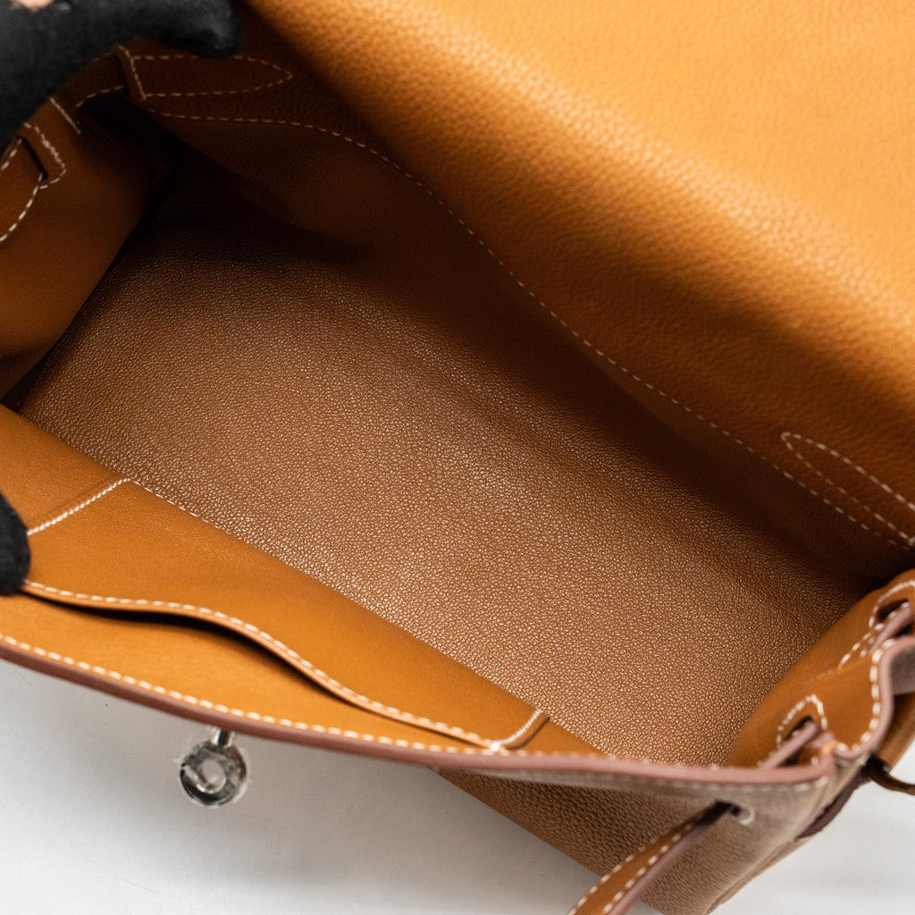 Hermes Kelly Messanger PM bag Barenia Faubourg leather 34 Fauve SHW