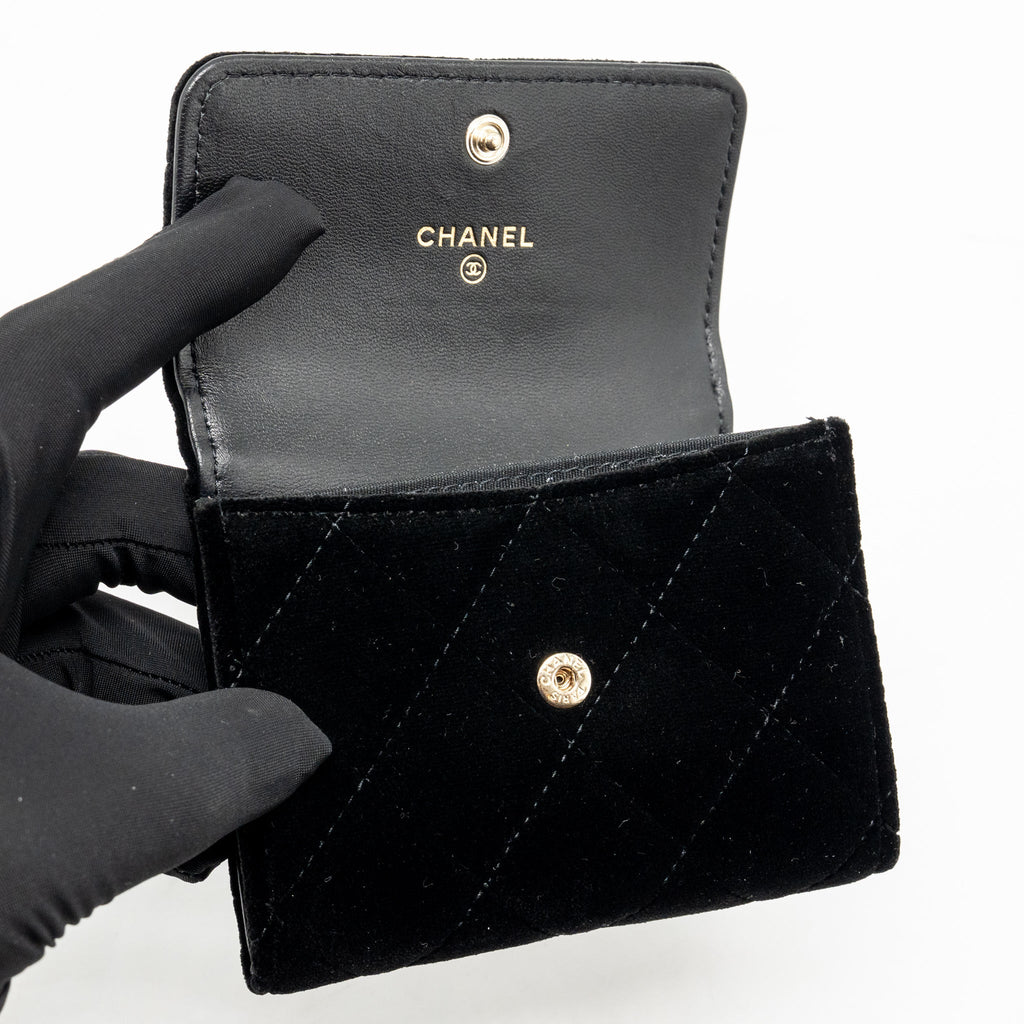 Chanel Crystal CC Card Holder Velvet Black LGHW