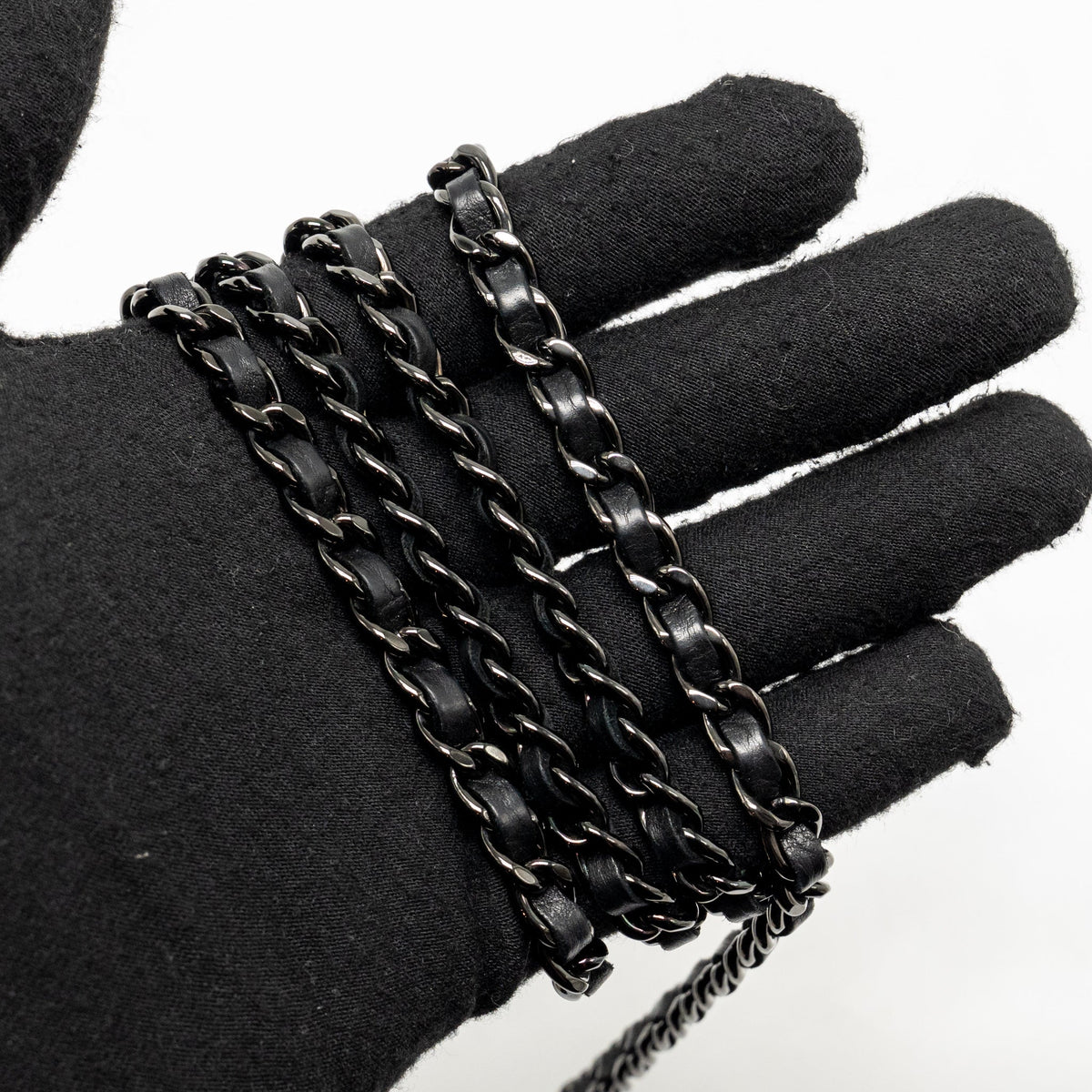 CHANEL BOY WALLET ON CHAIN CALFSKIN BLACK WITH BLACK HARDWARE