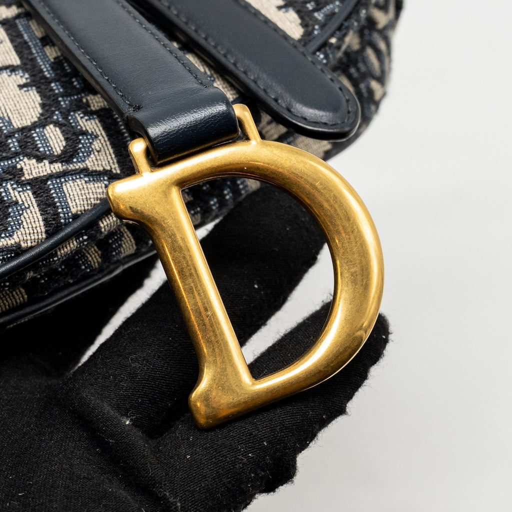 DIOR MINI SADDLE BAG BLUE OBLIQUE JACQUARD CANVAS GHW