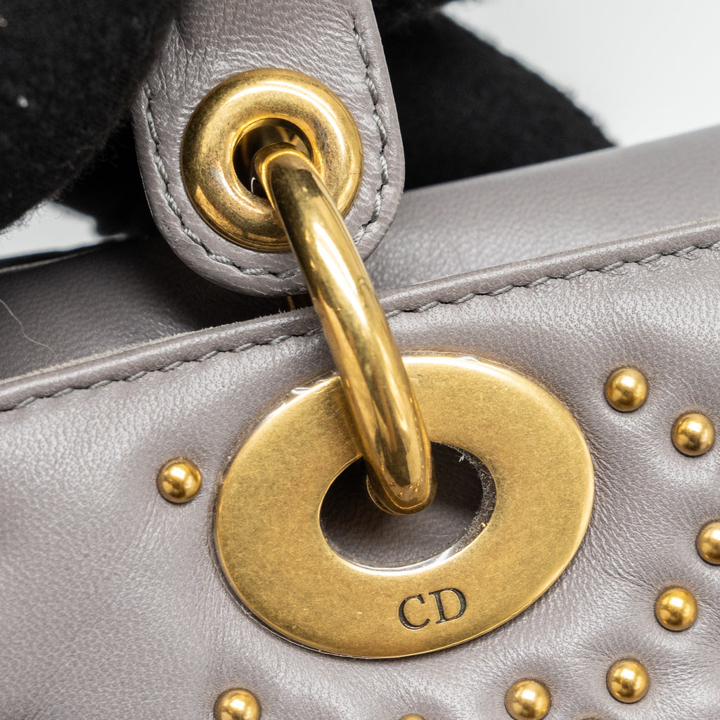 DIOR SMALL SUPPLE LADY DIOR STUDDED CALFSKIN GREY GHW