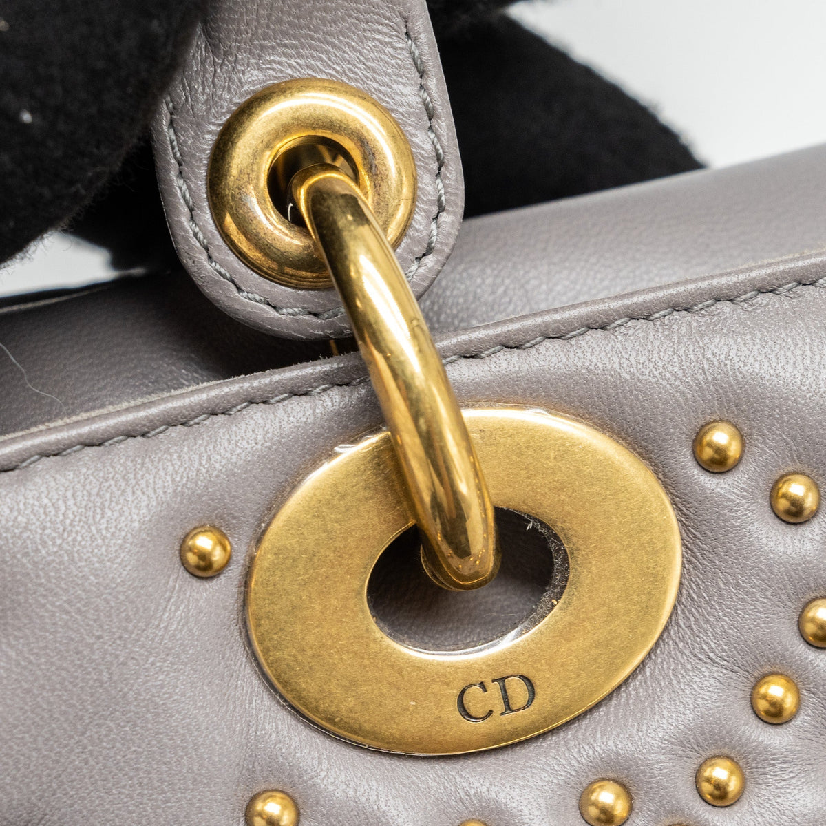 DIOR SMALL SUPPLE LADY DIOR STUDDED CALFSKIN GREY GHW