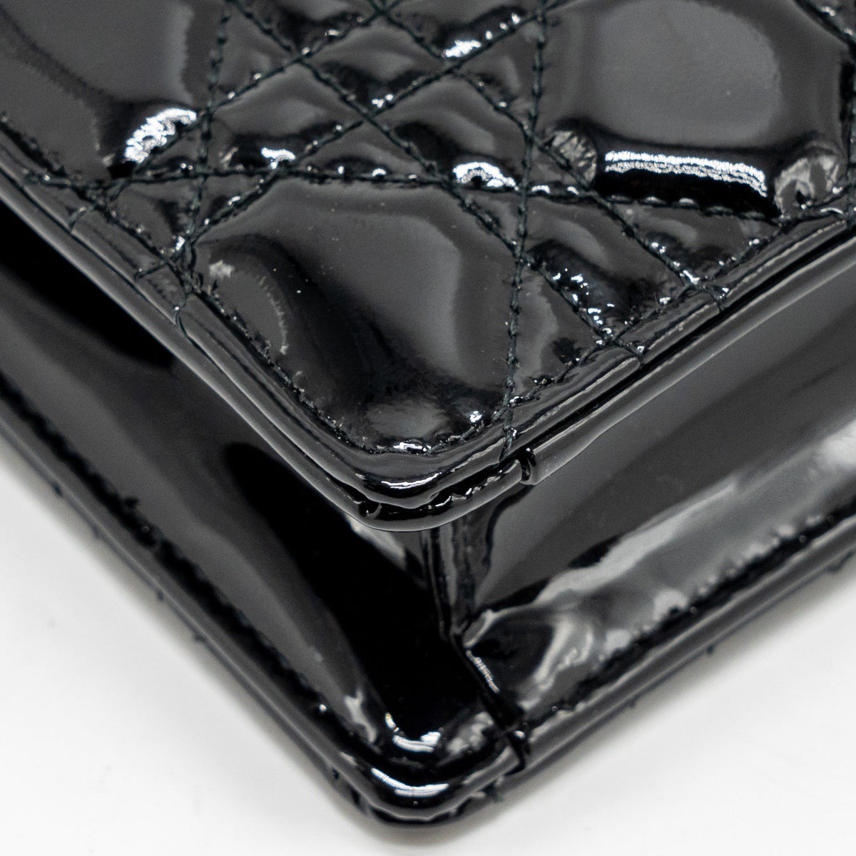 DIOR CARO POUCH WITH CHAIN PATENT CALFSKIN BLACK GHW