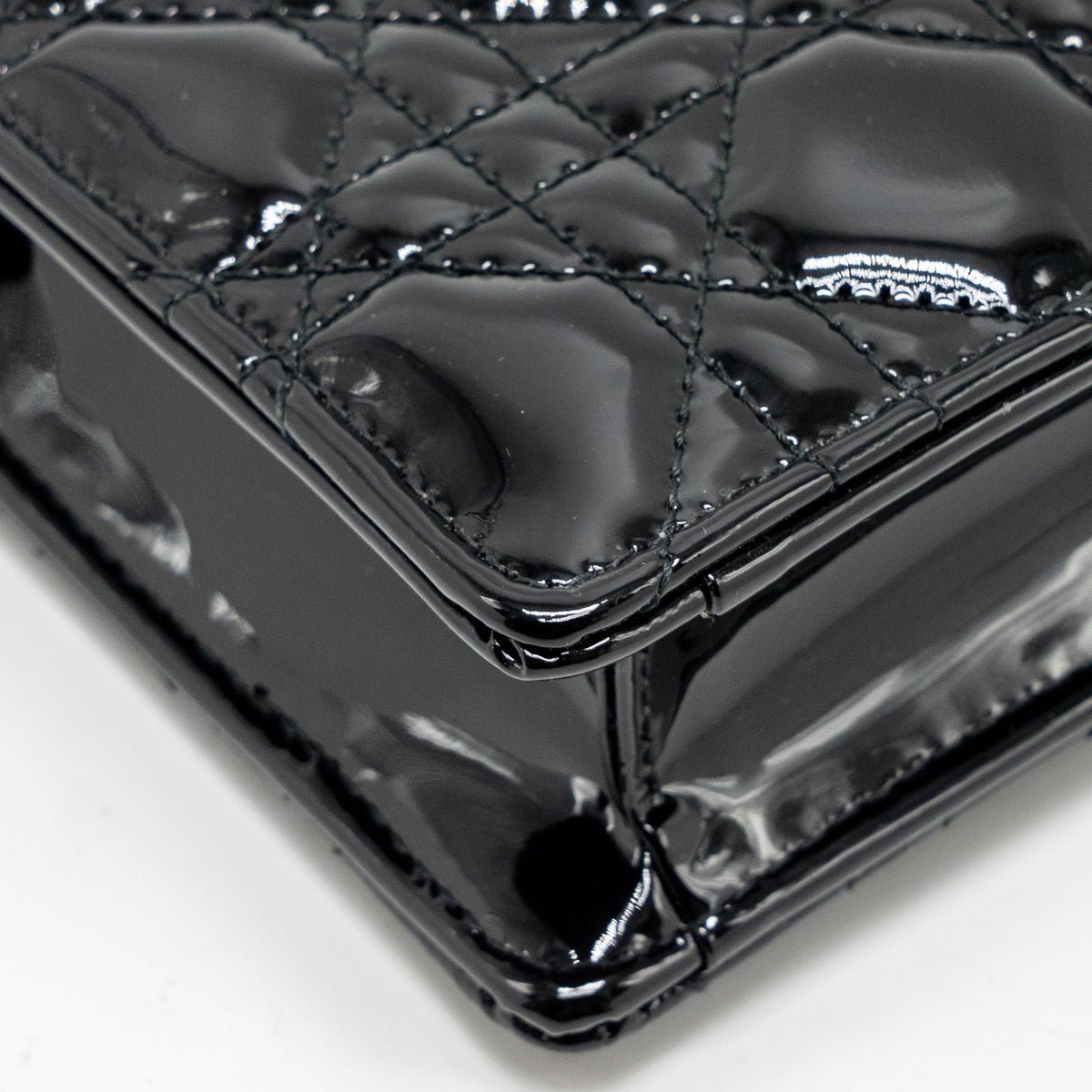 DIOR CARO POUCH WITH CHAIN PATENT CALFSKIN BLACK GHW
