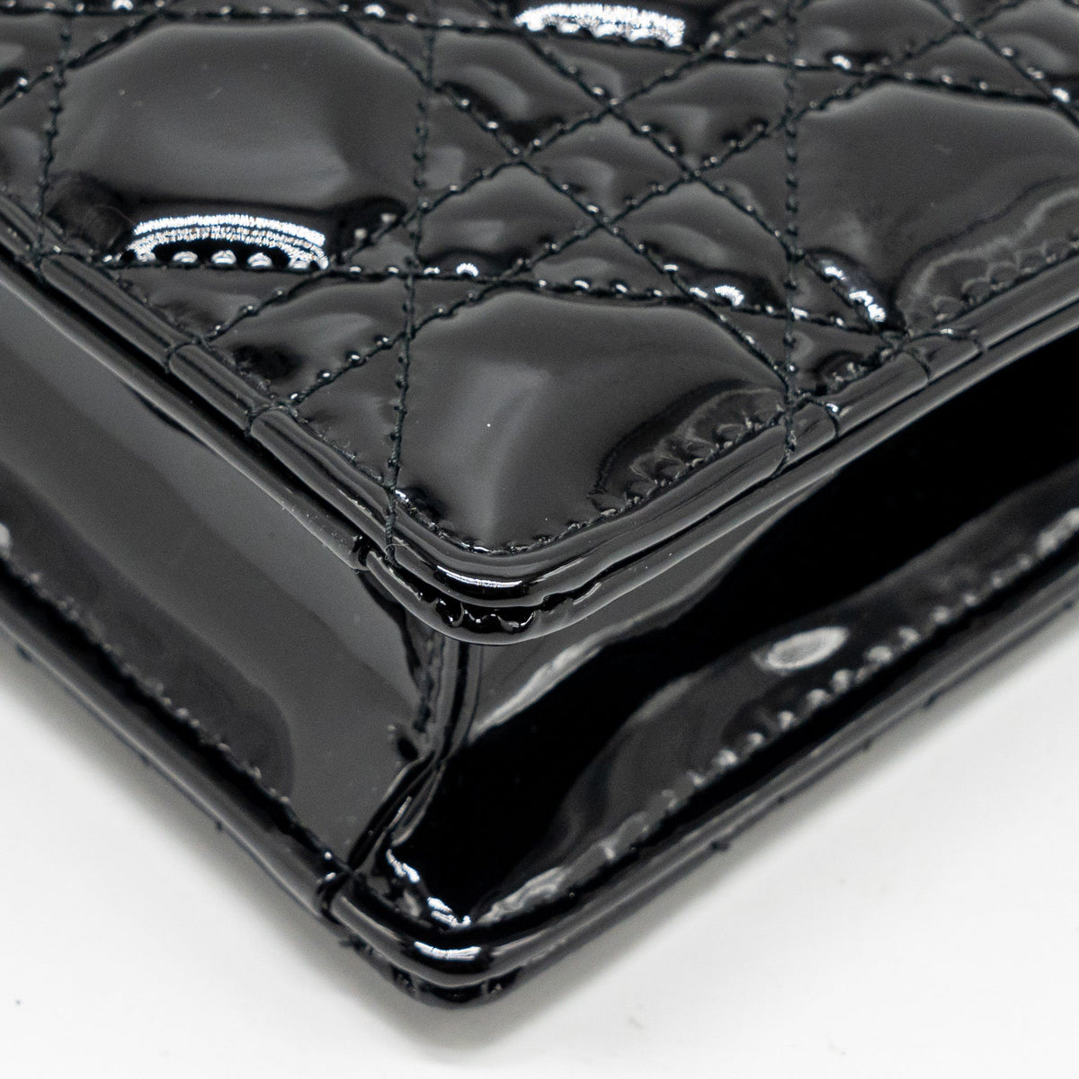 DIOR CARO POUCH WITH CHAIN PATENT CALFSKIN BLACK GHW