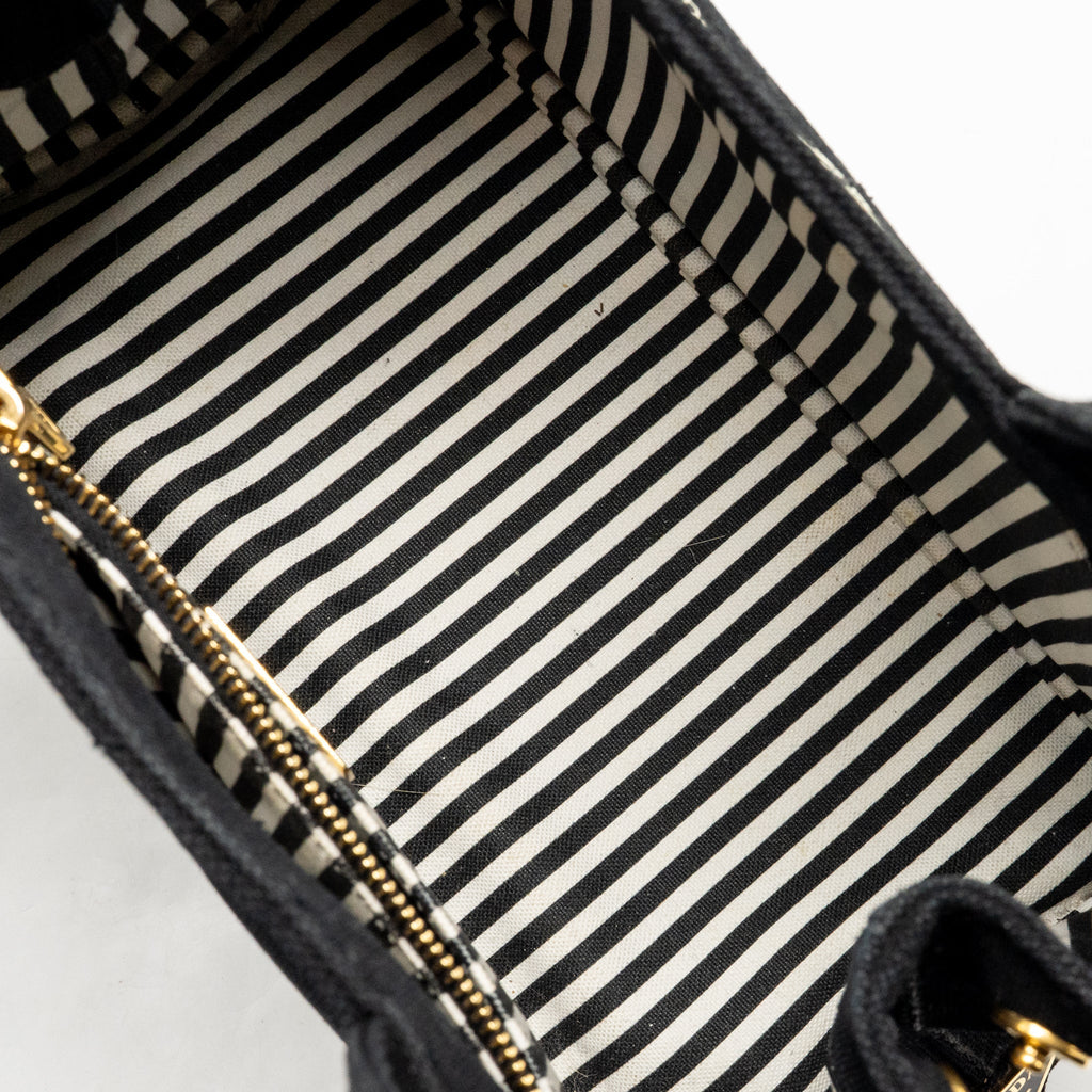 Prada Small Canapa Tote Bag Canvas Black/White GHW