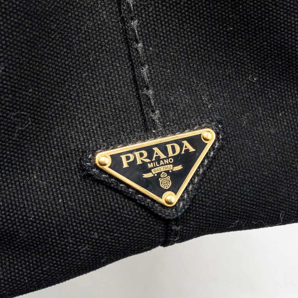 Prada Small Canapa Tote Bag Canvas Black/White GHW