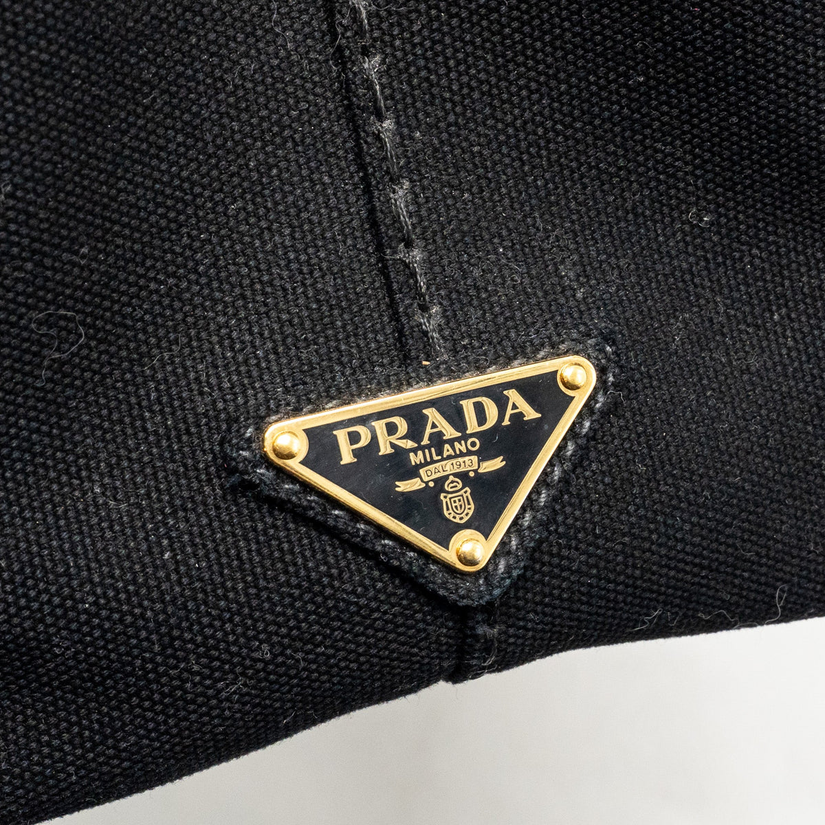 Prada Small Canapa Tote Bag Canvas Black/White GHW