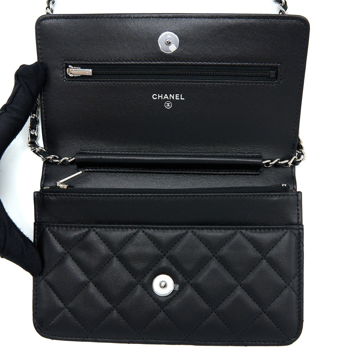CHANEL CLASSIC WALLET ON CHAIN LAMBSKIN BLACK SHW (MICROCHIP)