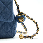 CHANEL 22C DENIM PEARL CRUSH MINI SQUARE FLAP BAG (MICROCHIP)
