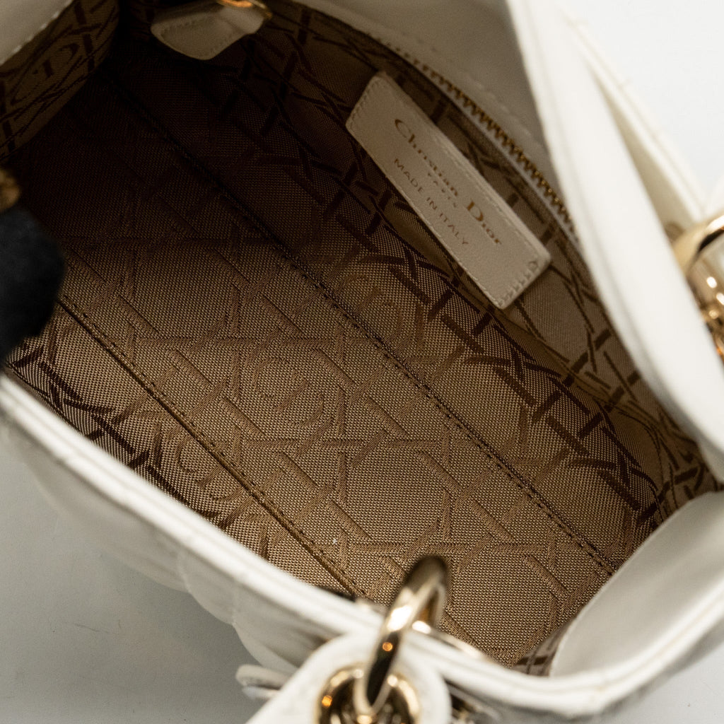 DIOR MINI LADY DIOR LAMBSKIN WHITE LGHW