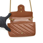 GUCCI GG MARMONT MATELASSE SUPER MINI BAG BROWN GHW