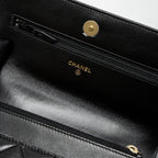 CHANEL DETAIL TOP HANDLE WALLET ON CHAIN LAMBSKIN BLACK BRUSHED GHW (MICROCHIP)