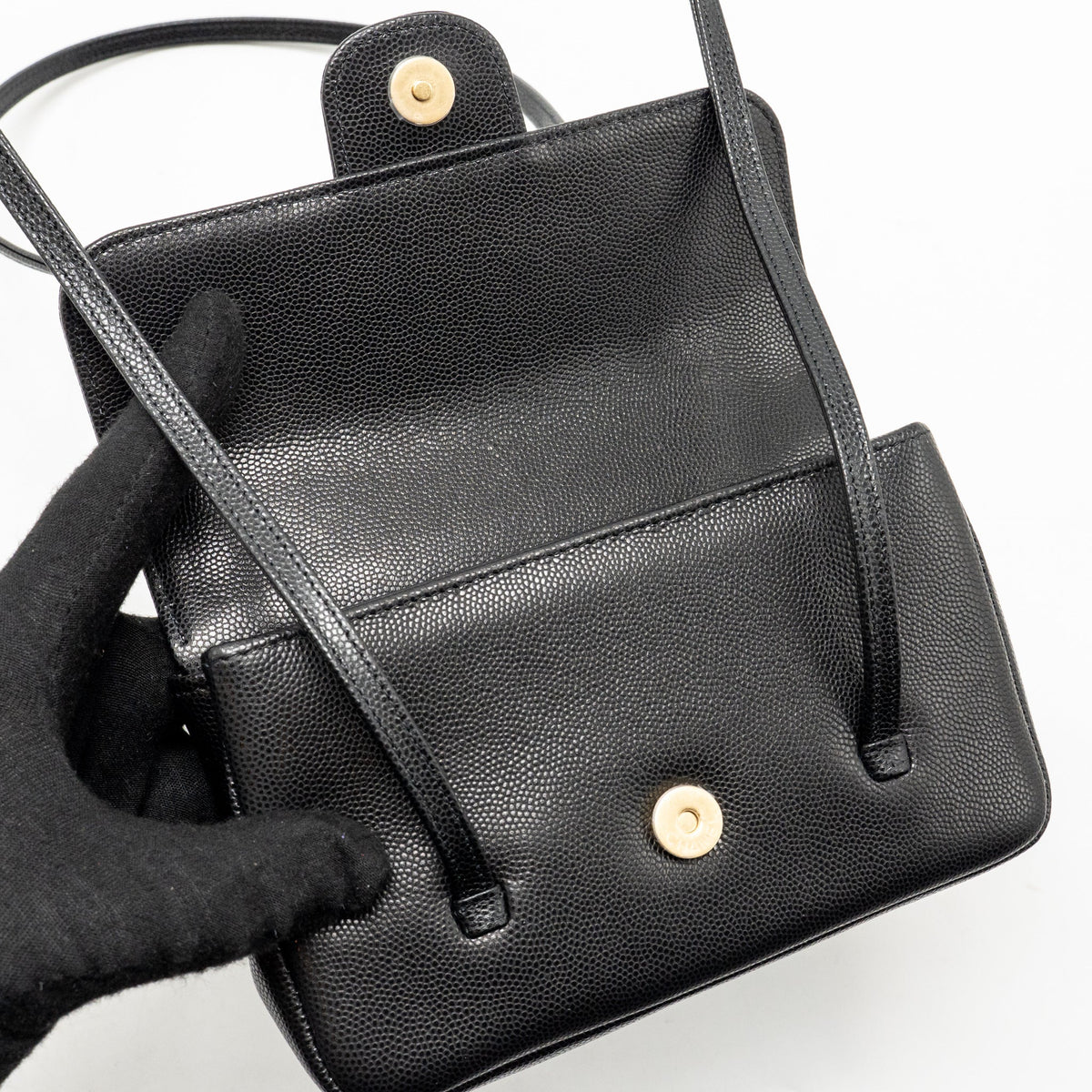 Chanel Preppy Coco Clutch with Leather Strap Grained Shiny Calfskin Black GHW (Microchip)