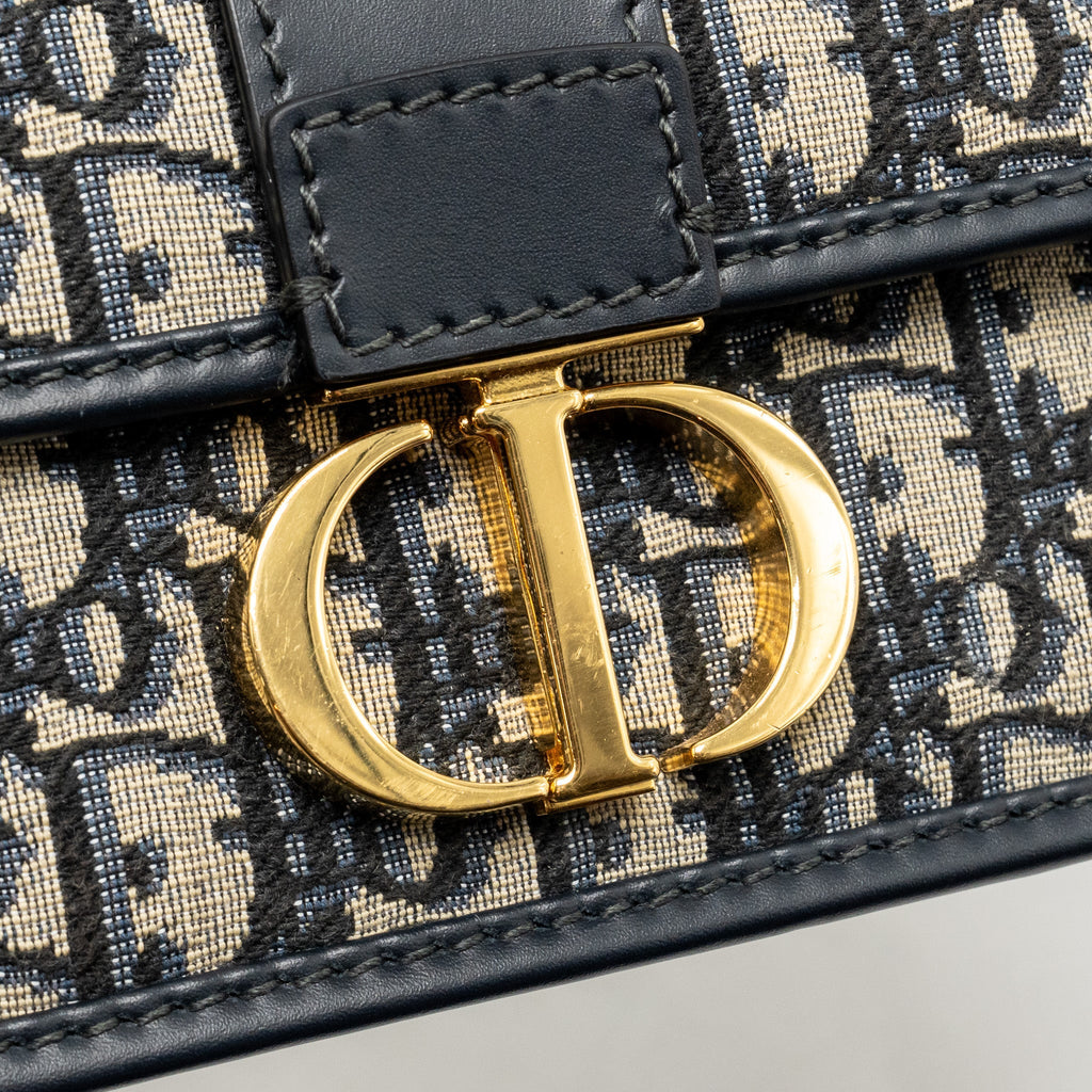 Dior 30 Montaigne East-West Bag with Chain Dior Oblique Jacquard/Calfskin Navy GHW