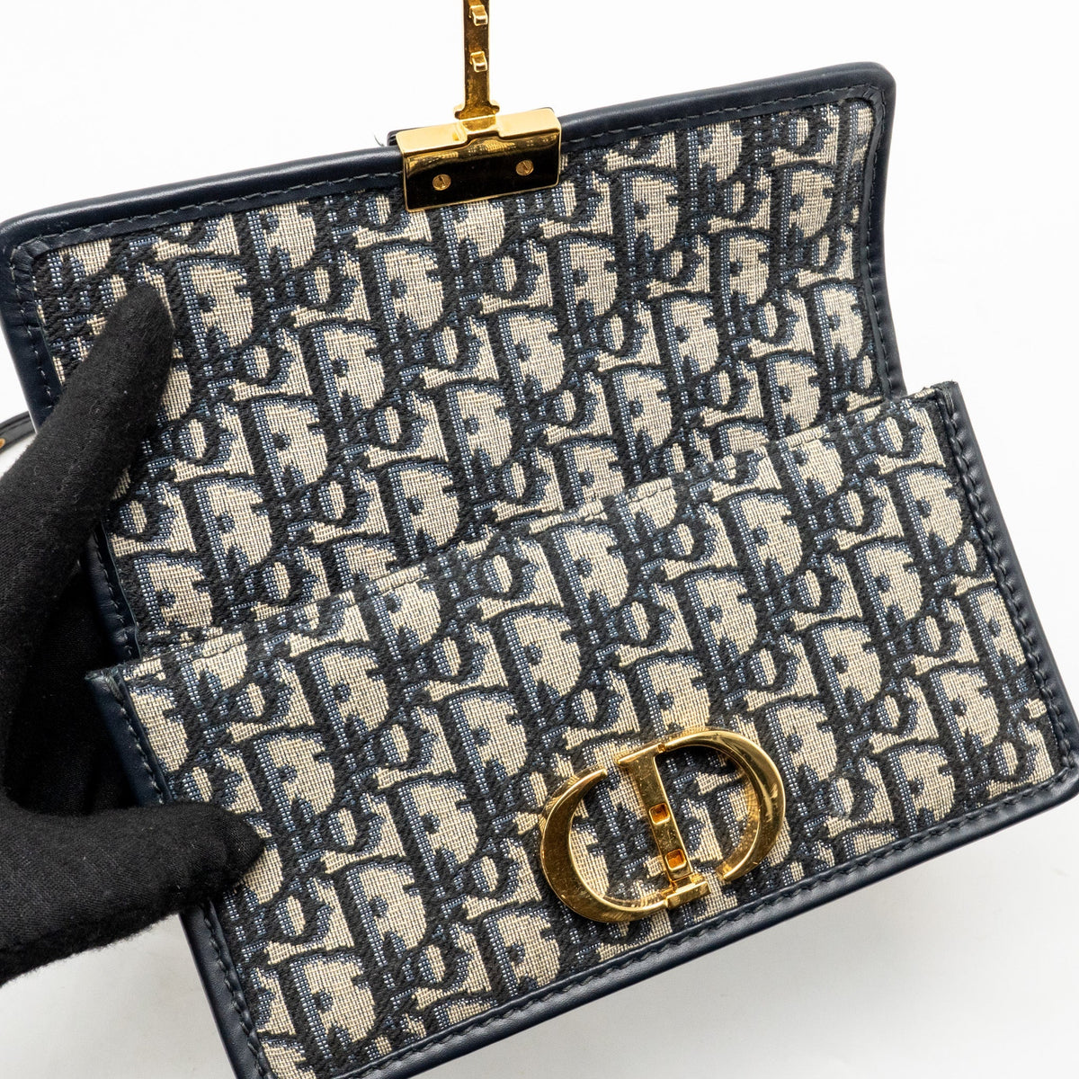 Dior 30 Montaigne East-West Bag with Chain Dior Oblique Jacquard/Calfskin Navy GHW