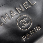 CHANEL DEAUVILLE STUDDED TOTE BAG CAVIAR BLACK SHW