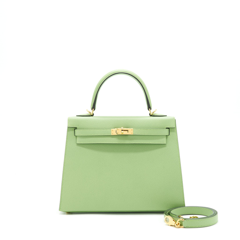 Hermes Kelly 25 Sellier Epsom vert criquet GHW