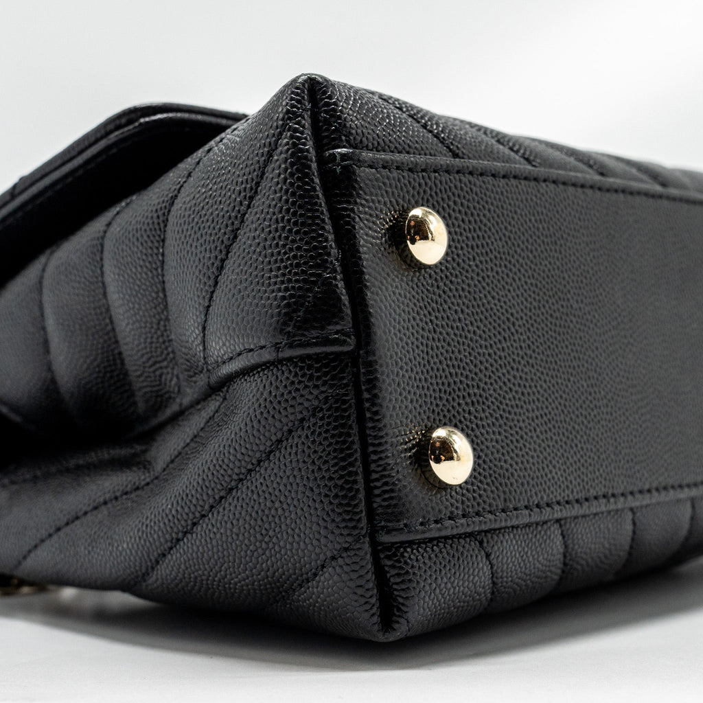 CHANEL SMALL COCO HANDLE CHEVRON CAVIAR BLACK LGHW