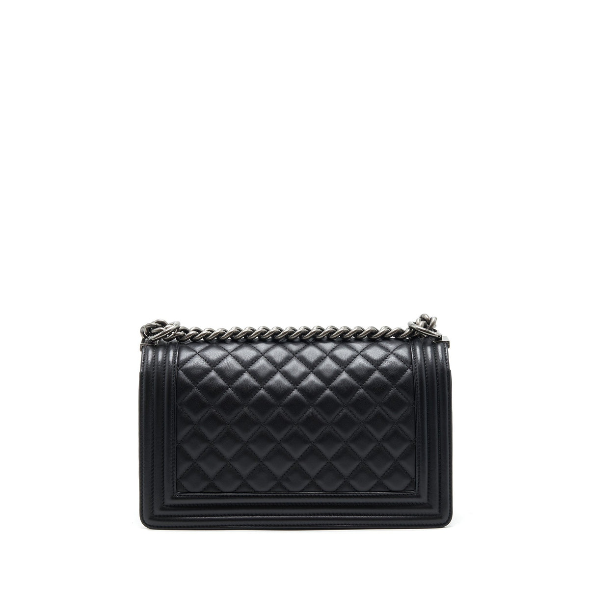 CHANEL MEDIUM BOY BLACK LAMBSKIN RUTHENIUM SHW