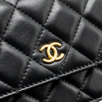 CHANEL PEARL CRUSH MINI FLAP WALLET ON CHAIN LAMBSKIN BLACK GHW (MICROCHIP)