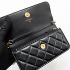 CHANEL PEARL CRUSH MINI FLAP WALLET ON CHAIN LAMBSKIN BLACK GHW (MICROCHIP)