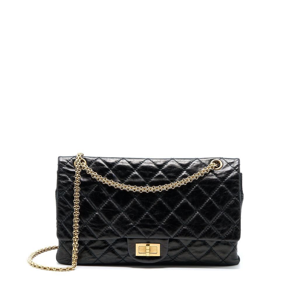 CHANEL 2.55 REISSUE 227 SHINY AGED CALFSKIN BLACK GHW