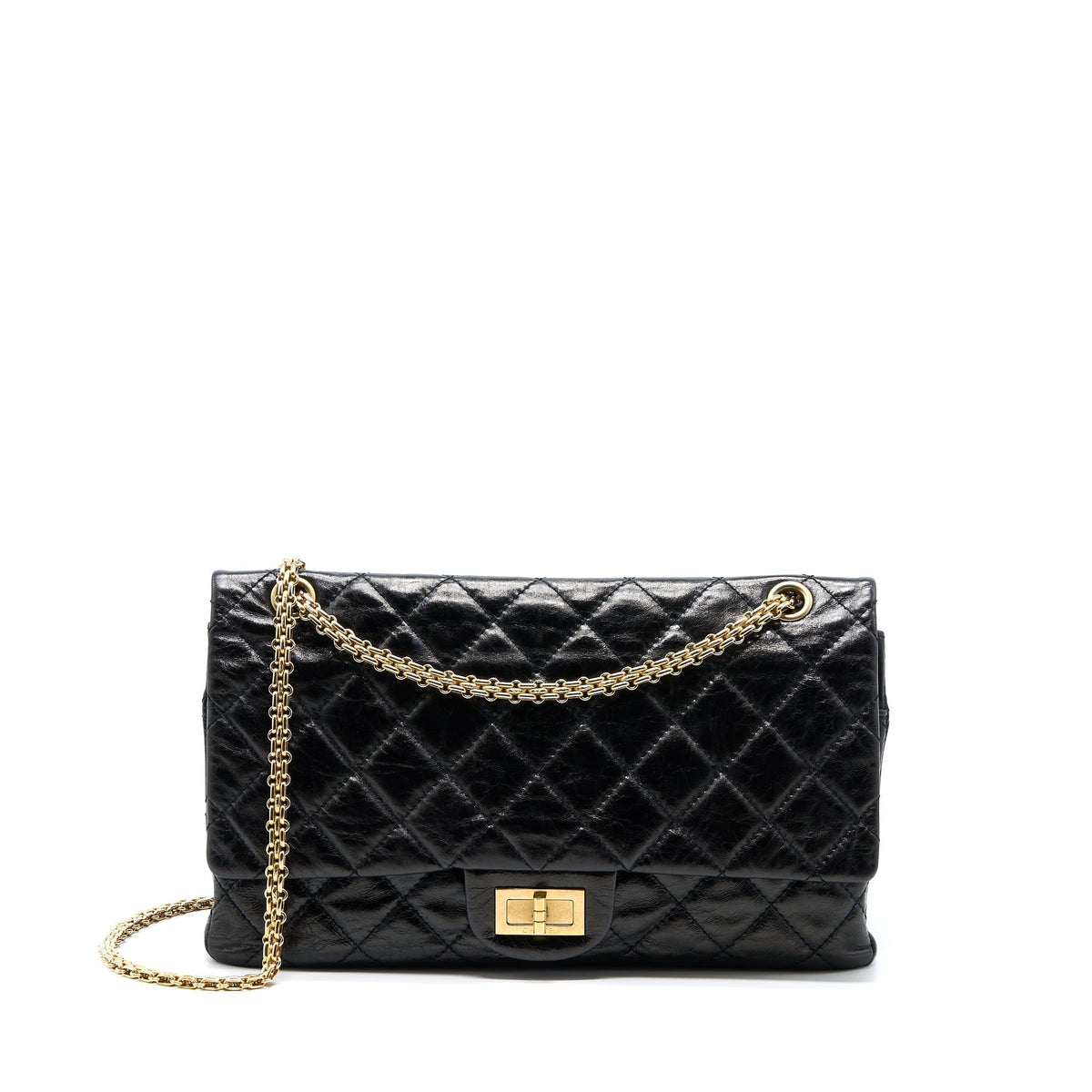 CHANEL 2.55 REISSUE 227 SHINY AGED CALFSKIN BLACK GHW