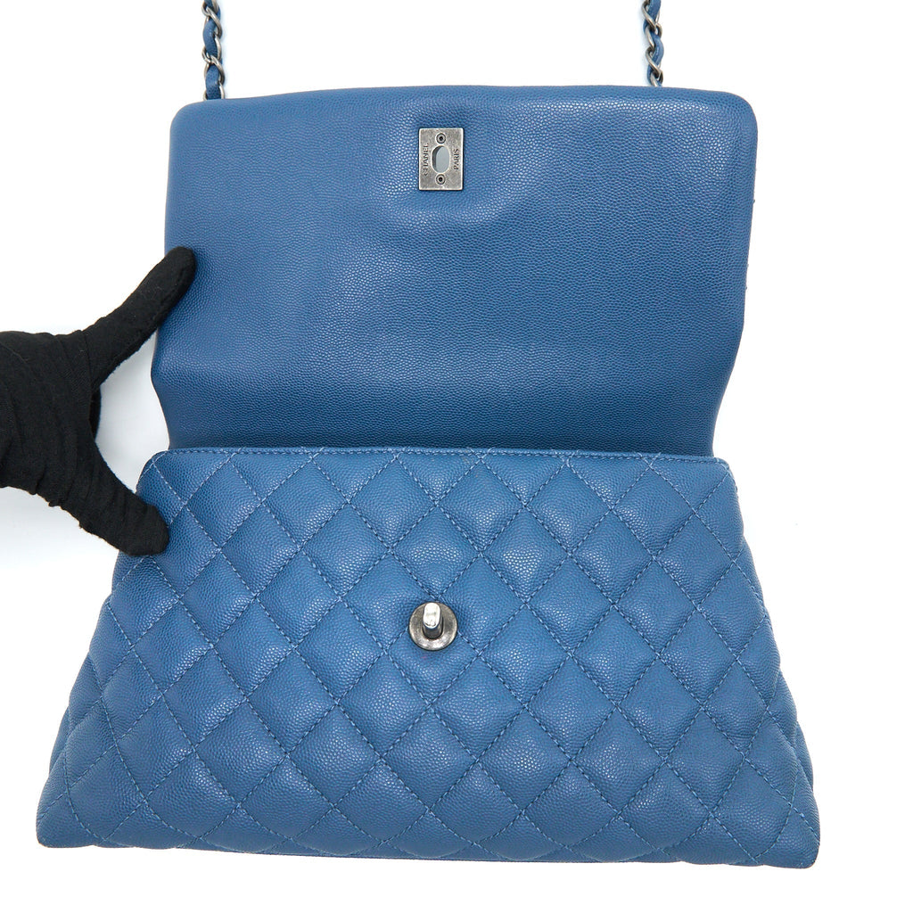CHANEL MEDIUM COCO HANDLE CAVIAR BLUE RUTHENIUM SHW