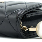 CHANEL MINI FLAP BAG WITH GIANT PEARL CHAIN LAMBSKIN BLACK LGHW