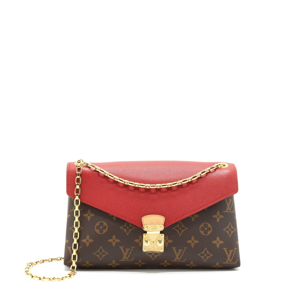 LOUIS VUITTON PALLAS CHAIN HANDBAG MONOGRAM CANVAS RED