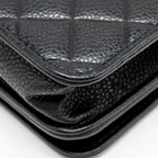 CHANEL QUILTED DIAMOND CC LOGO WALLET ON CHAIN CAVIAR BLACK SHW